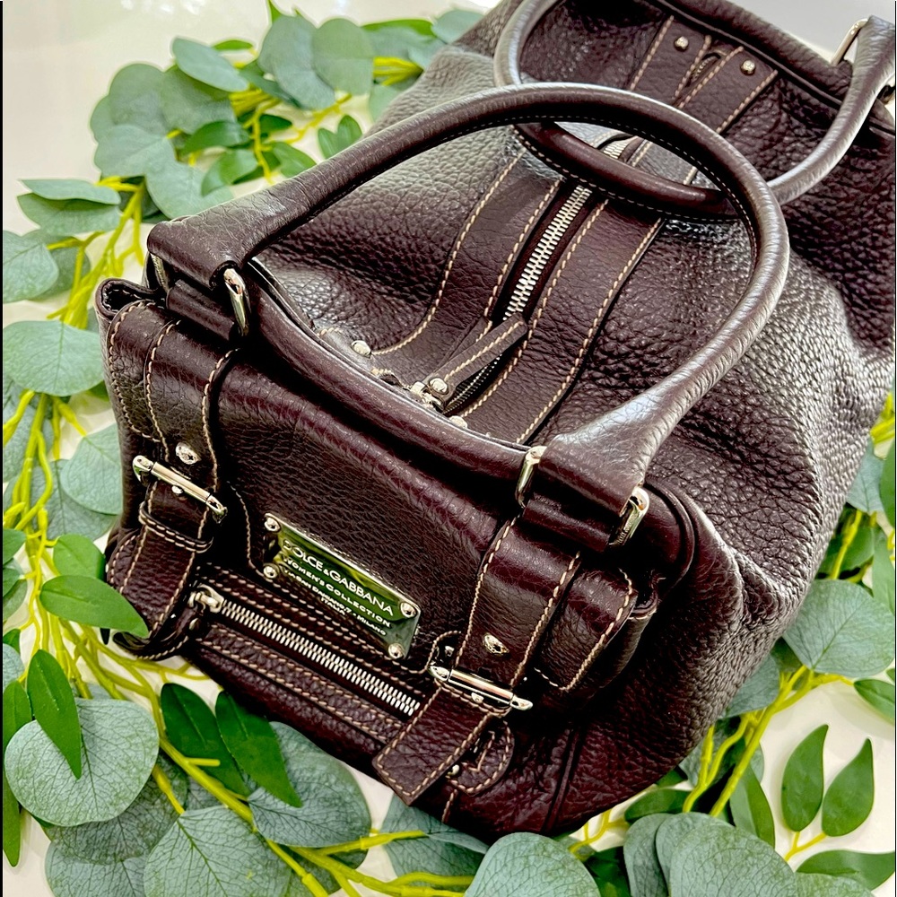 Dolce & Gabbana Miss Easy Way Dark Brown Pebbled Leather Satchel